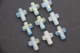 Matte Cross Beads with Gold Specks, Sky Blue Ombre Frosted Acrylic Cross Beads #3747