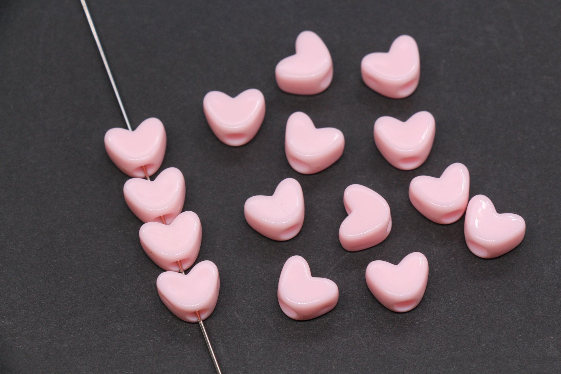 12mm Pink Heart Beads for Bracelets & Crafts #687