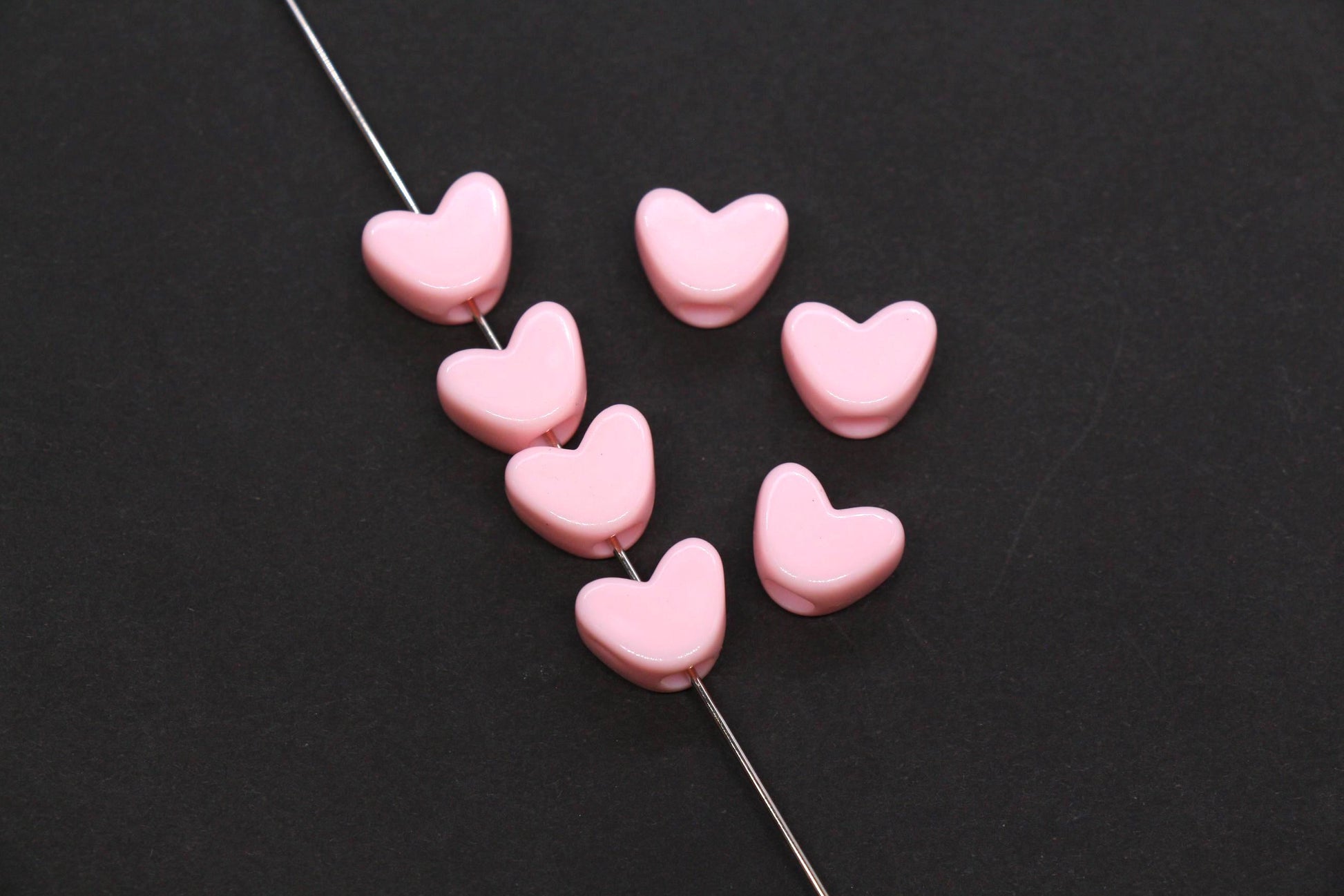 12mm Pink Heart Beads for Bracelets & Crafts #687