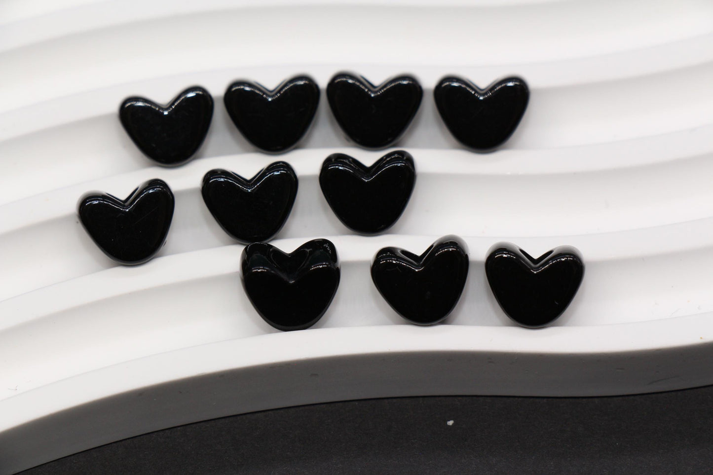 12mm Black Heart Beads for Bracelets & Crafts #763