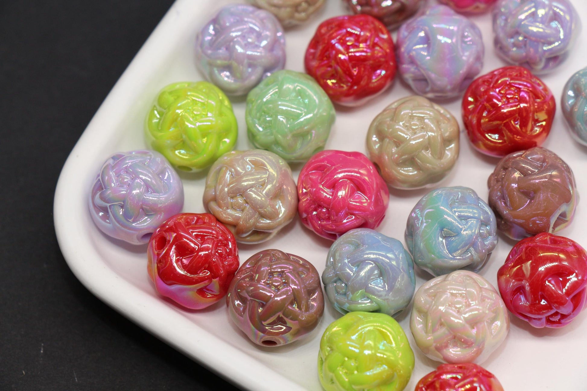 15mm Twisted AB Beads, Vibrant Large Iridescent Acrylic for Jewelry Making #3552