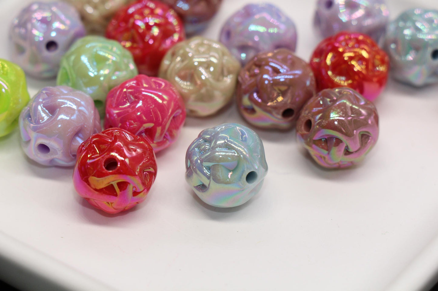 15mm Twisted AB Beads, Vibrant Large Iridescent Acrylic for Jewelry Making #3552