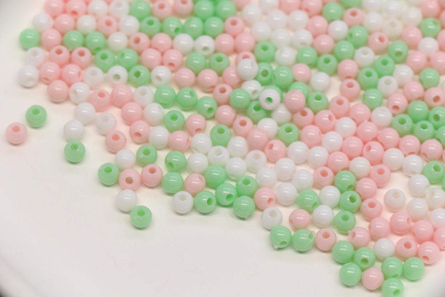 4mm Pastel Garden Mix Round Beads, Pink, White, Green Spacer Beads #3387
