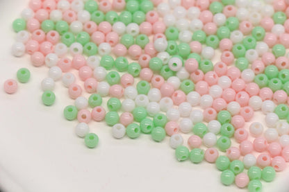 4mm Pastel Garden Mix Round Beads, Pink, White, Green Spacer Beads #3387