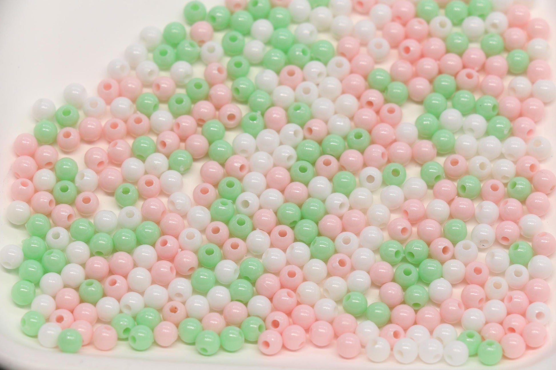 4mm Pastel Garden Mix Round Beads, Pink, White, Green Spacer Beads #3387