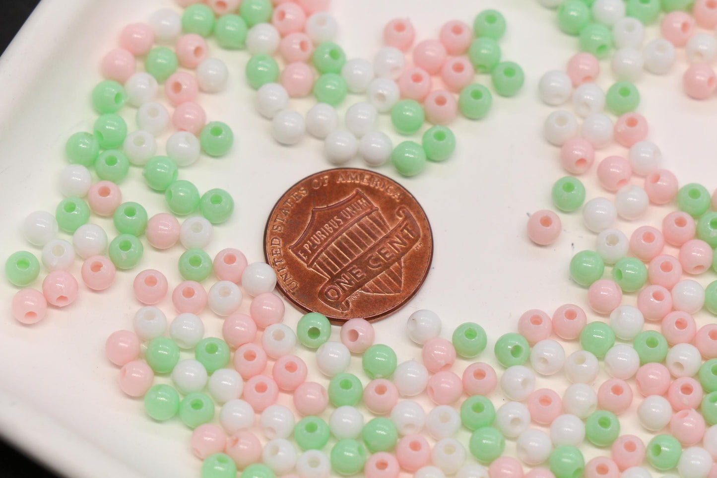 4mm Pastel Garden Mix Round Beads, Pink, White, Green Spacer Beads #3387