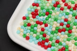4mm Mint Candy Mix Round Beads, Red Green White Acrylic Round Beads #3383