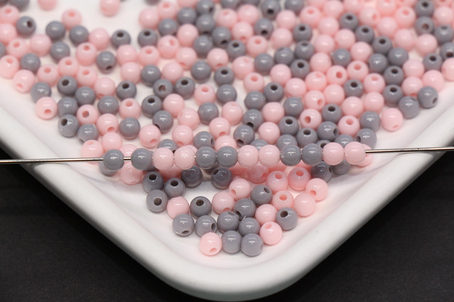 4mm Blush Pink and Gray Mix Beads for Bracelets #3384