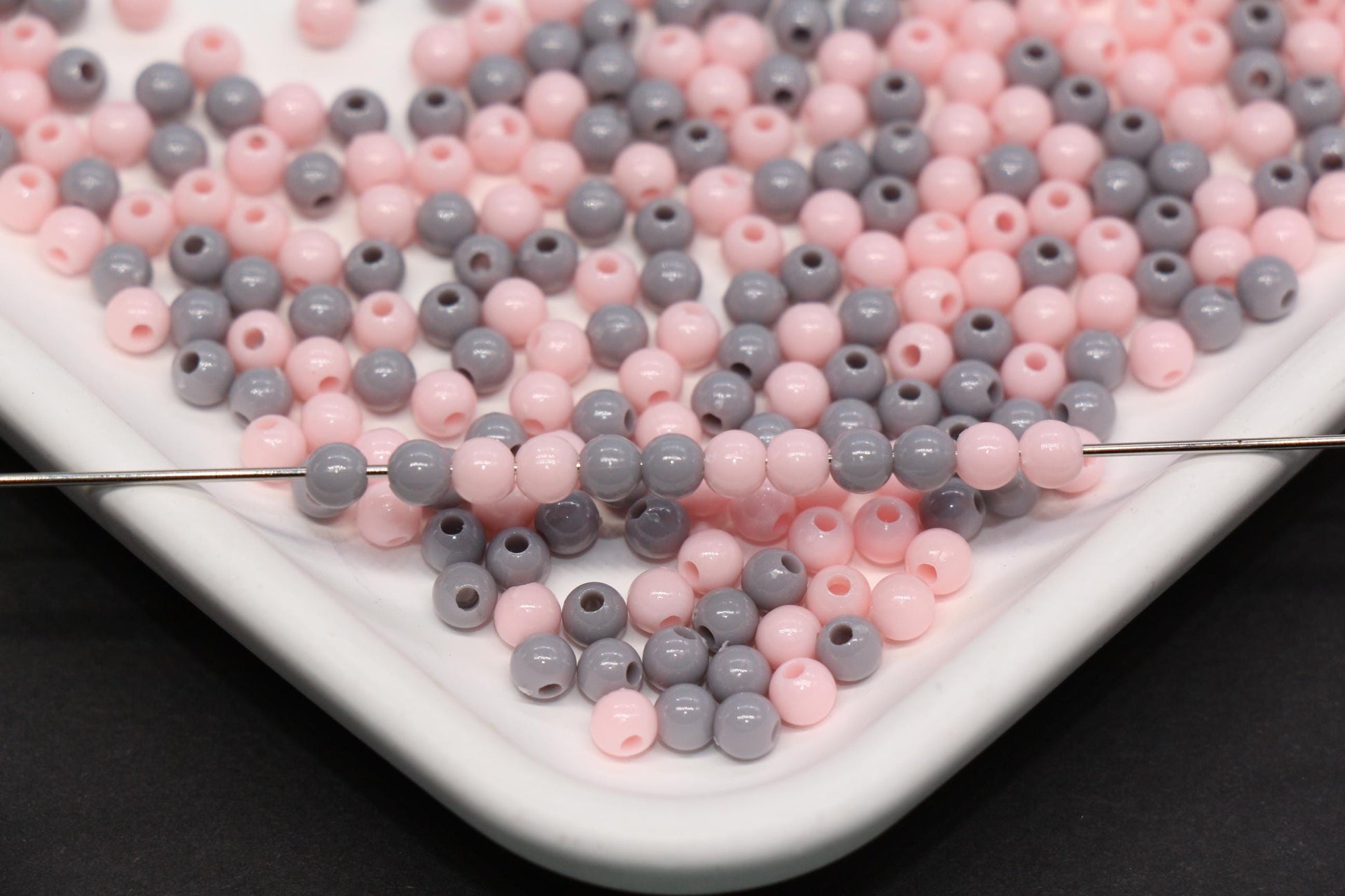 4mm Blush Pink and Gray Mix Beads for Bracelets #3384