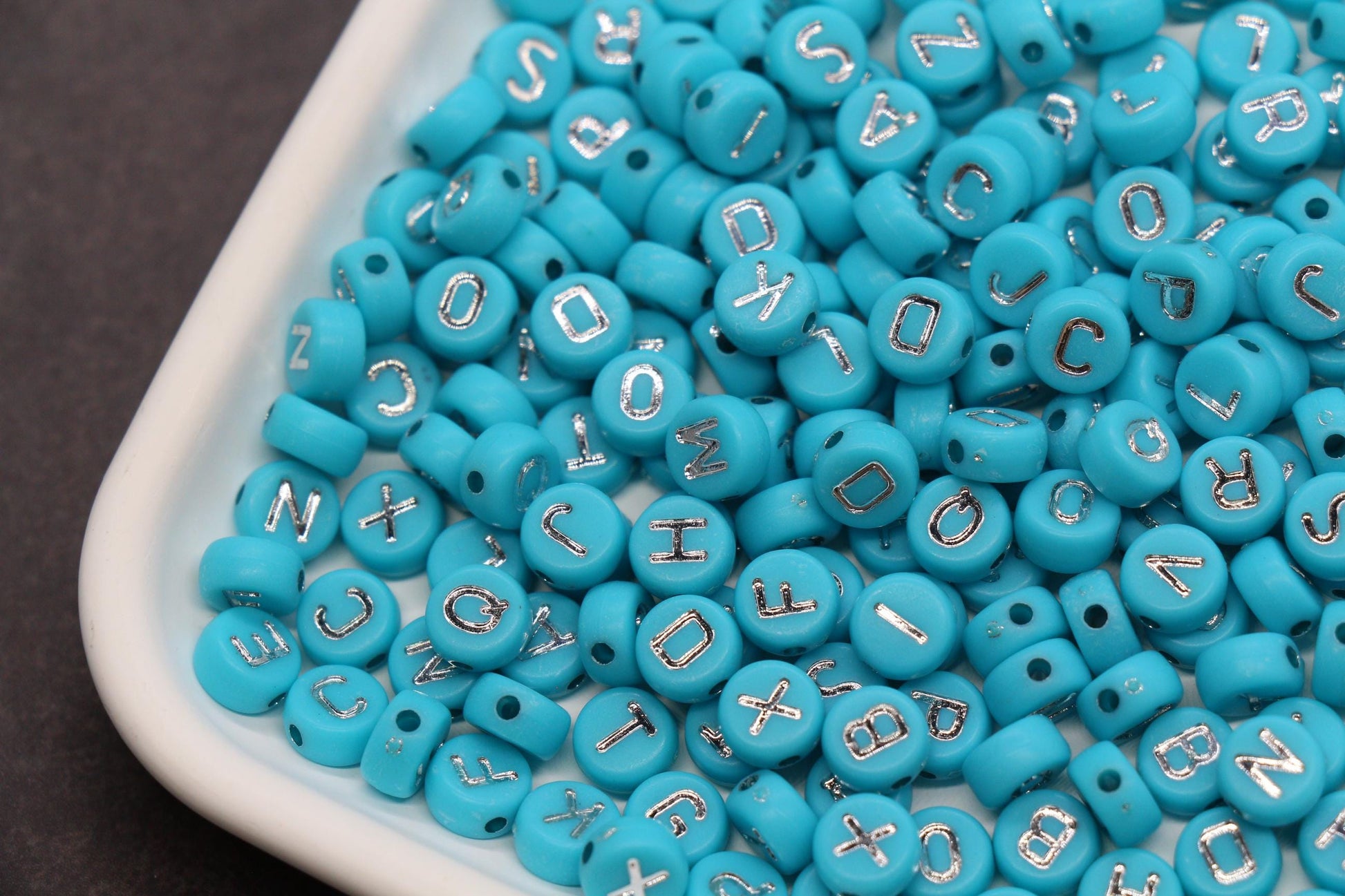 7mm Turquoise Silver Letter Beads for Bracelets