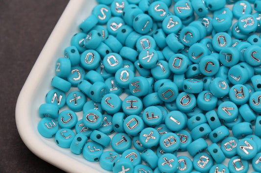 7mm Turquoise Silver Letter Beads for Bracelets