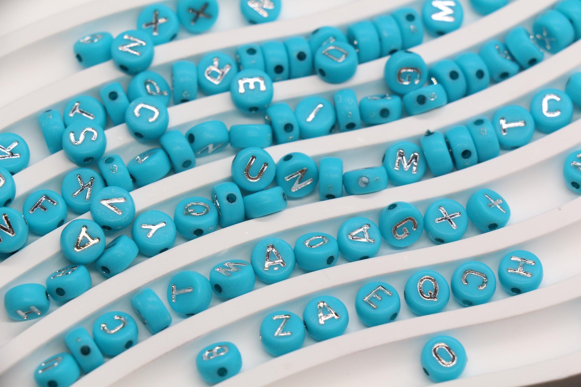 7mm Turquoise Silver Letter Beads for Bracelets