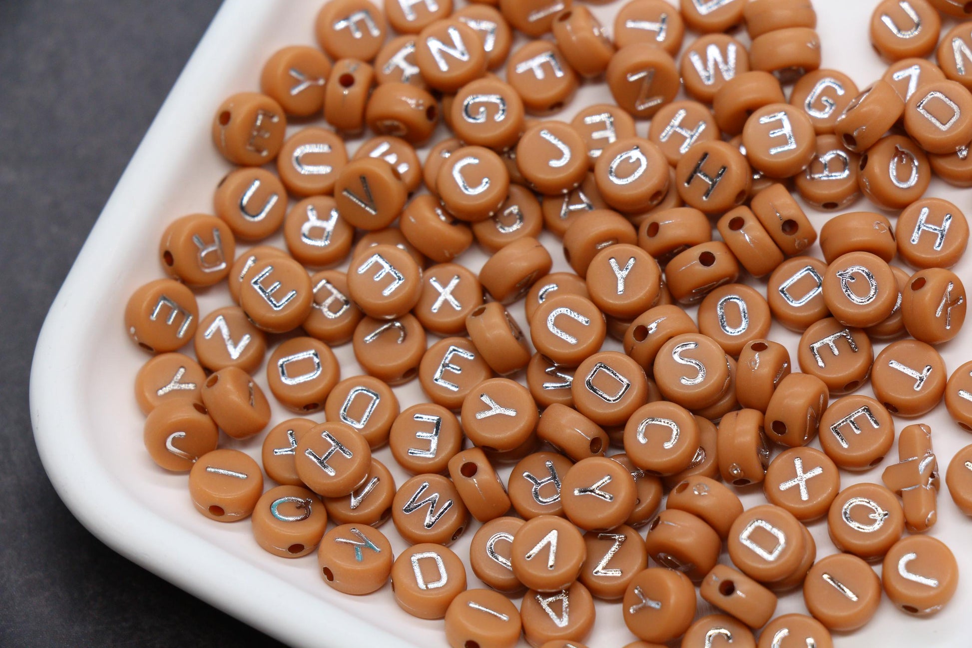 7mm Terracotta Silver Acrylic Letter Beads
