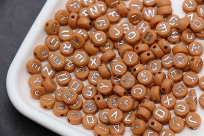 7mm Terracotta Silver Acrylic Letter Beads