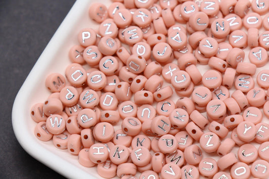 7mm Blush Pink Silver Letter Beads for Bracelets