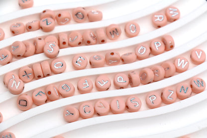 7mm Blush Pink Silver Letter Beads for Bracelets
