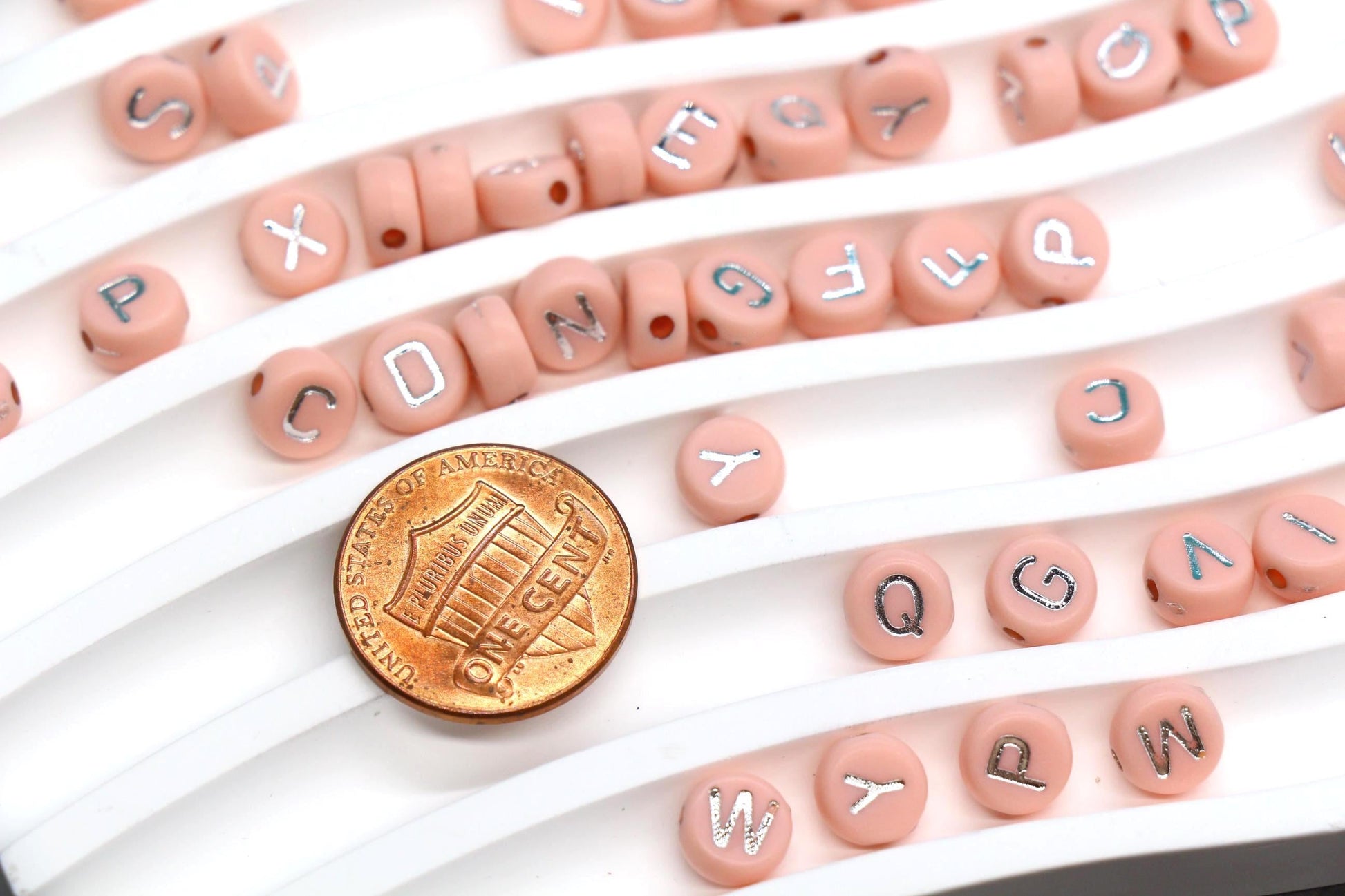 7mm Blush Pink Silver Letter Beads for Bracelets