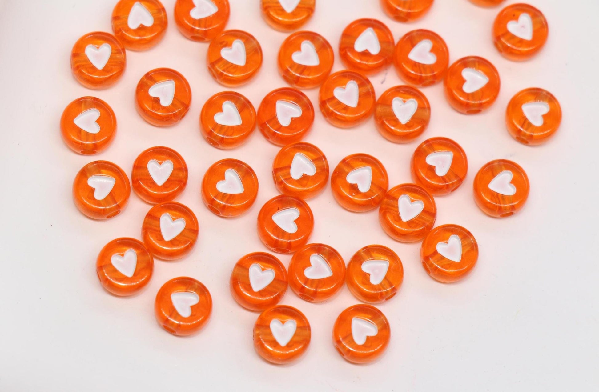 7mm Orange Heart Beads for Bracelets #3601