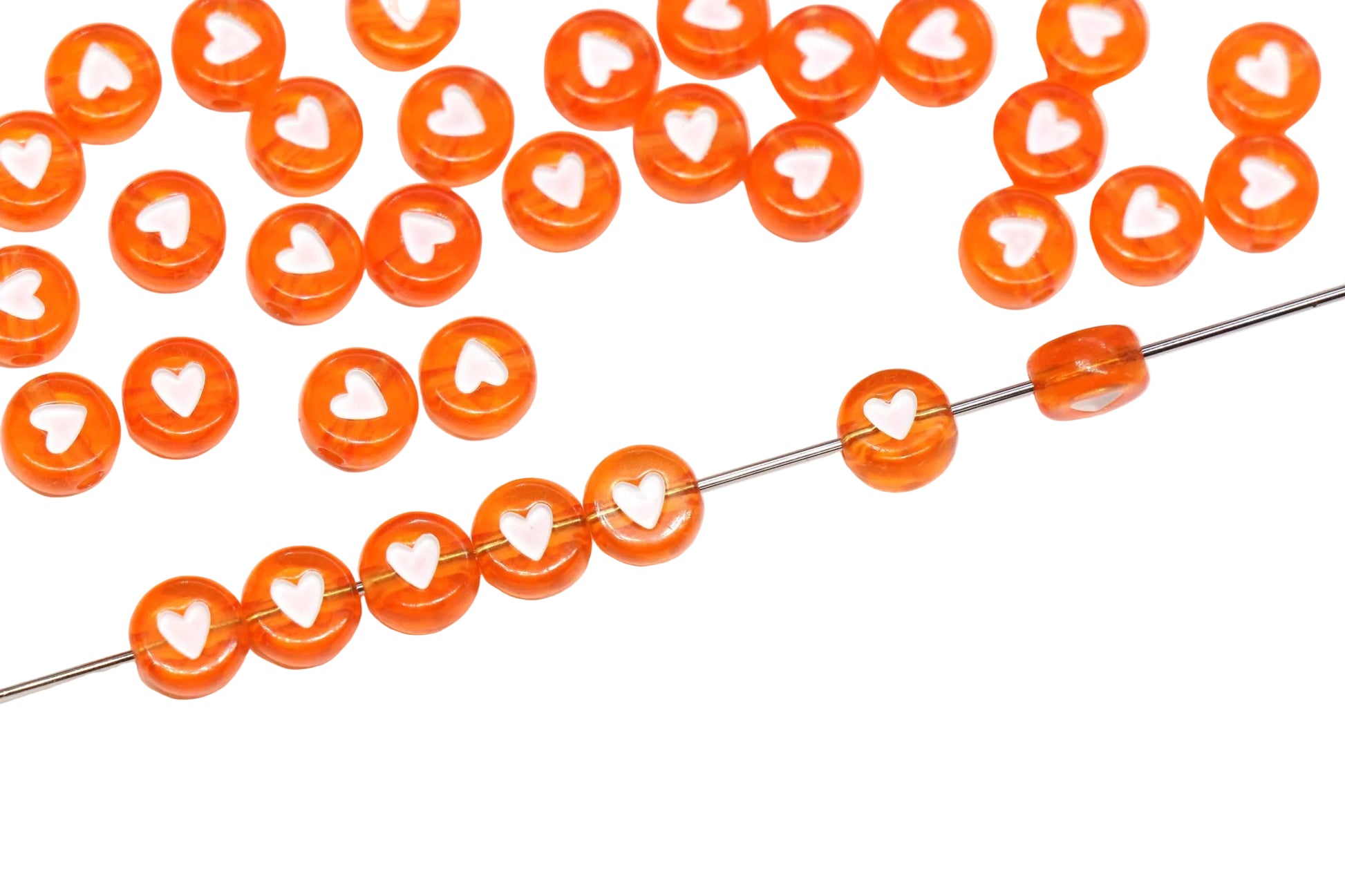7mm Orange Heart Beads for Bracelets #3601