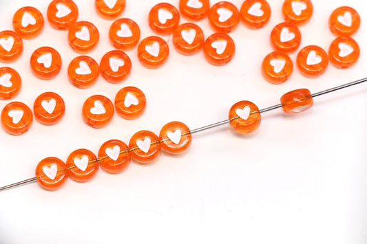 7mm Orange Heart Beads for Bracelets #3601