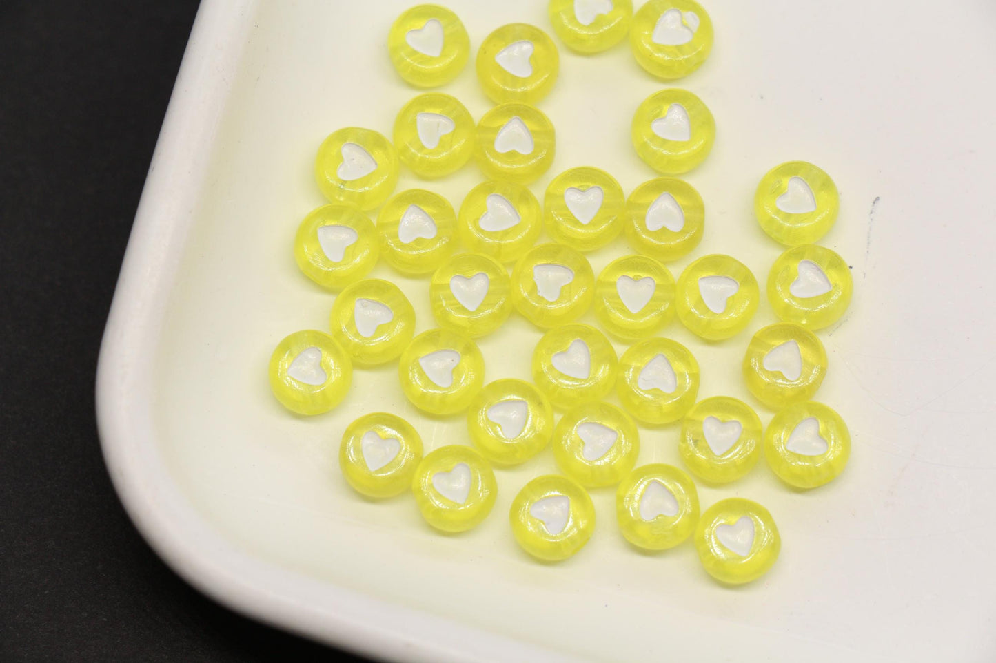 7mm Yellow Heart Beads for Bracelets #3599