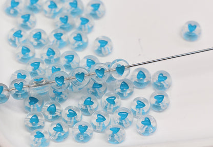 7mm Blue Heart Beads for Bracelets #3602