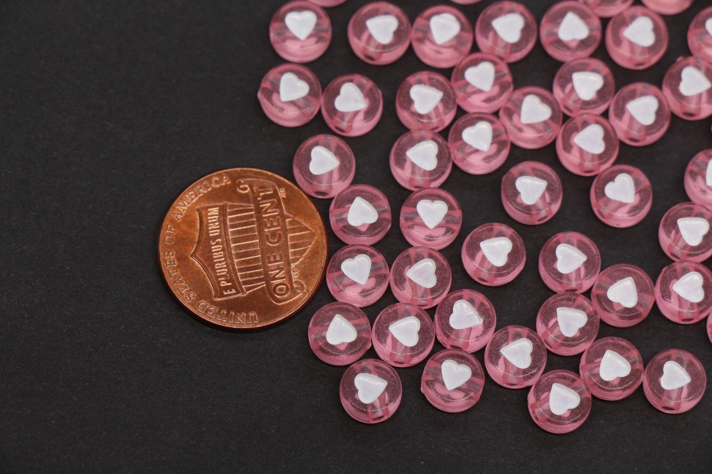 7mm Pink Heart Beads for Bracelets #3598