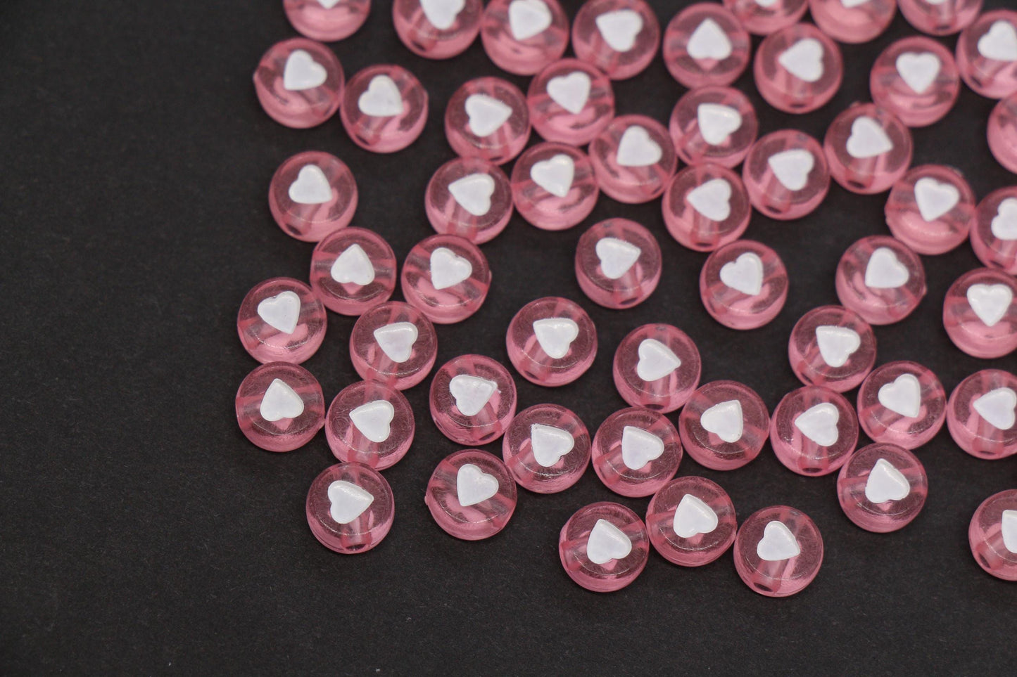 7mm Pink Heart Beads for Bracelets #3598