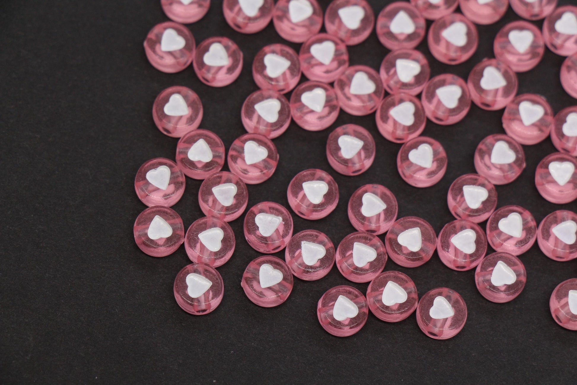 7mm Pink Heart Beads for Bracelets #3598