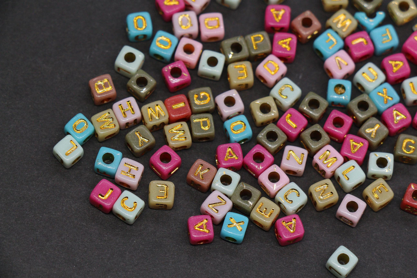 4.8mm Gold Letter Cube Beads for Jewelry #3603