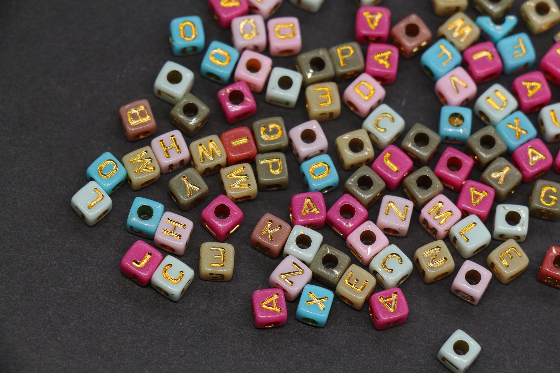 4.8mm Gold Letter Cube Beads for Jewelry #3603