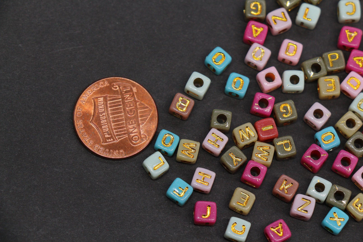 4.8mm Gold Letter Cube Beads for Jewelry #3603