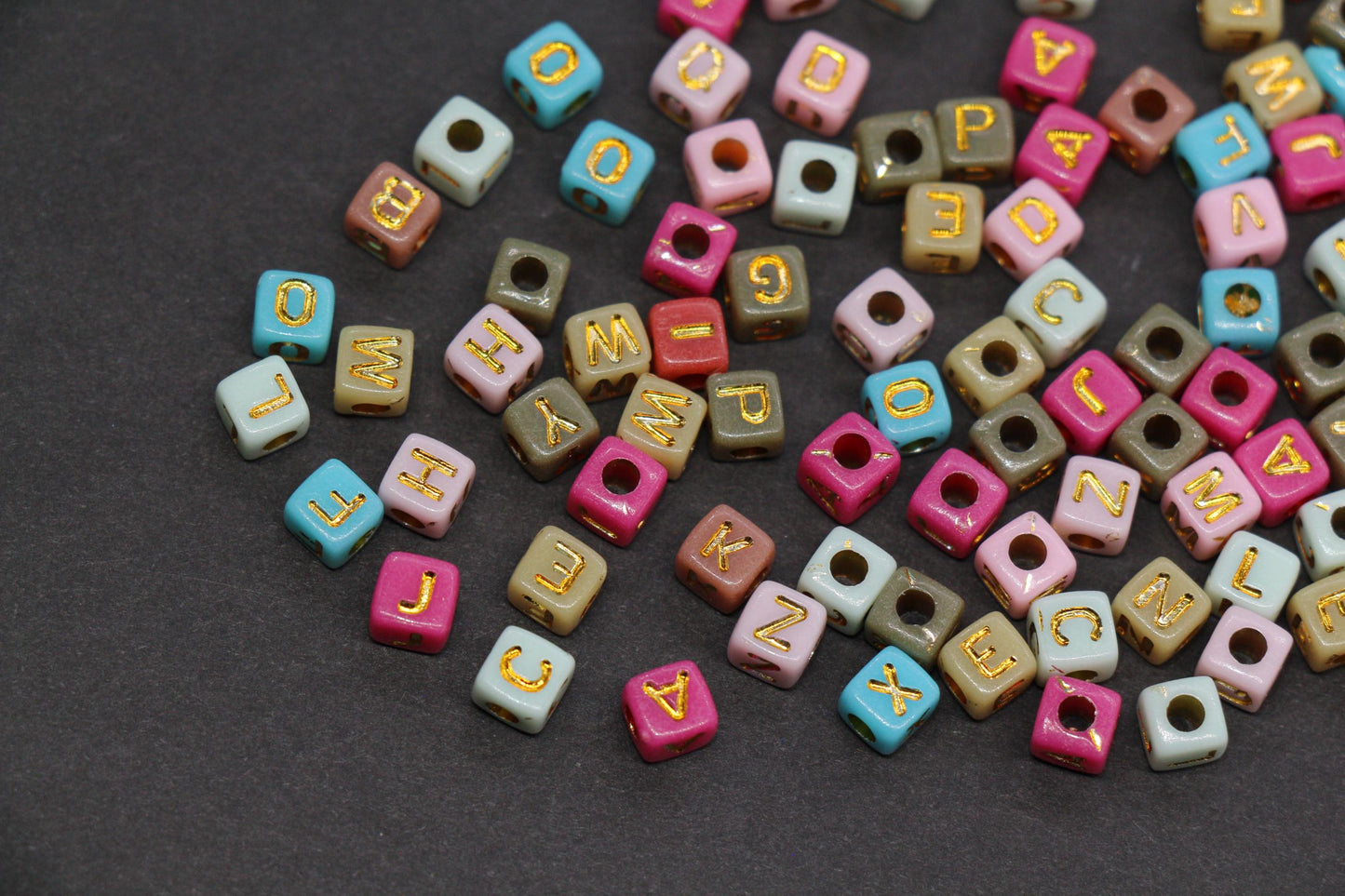 4.8mm Gold Letter Cube Beads for Jewelry #3603