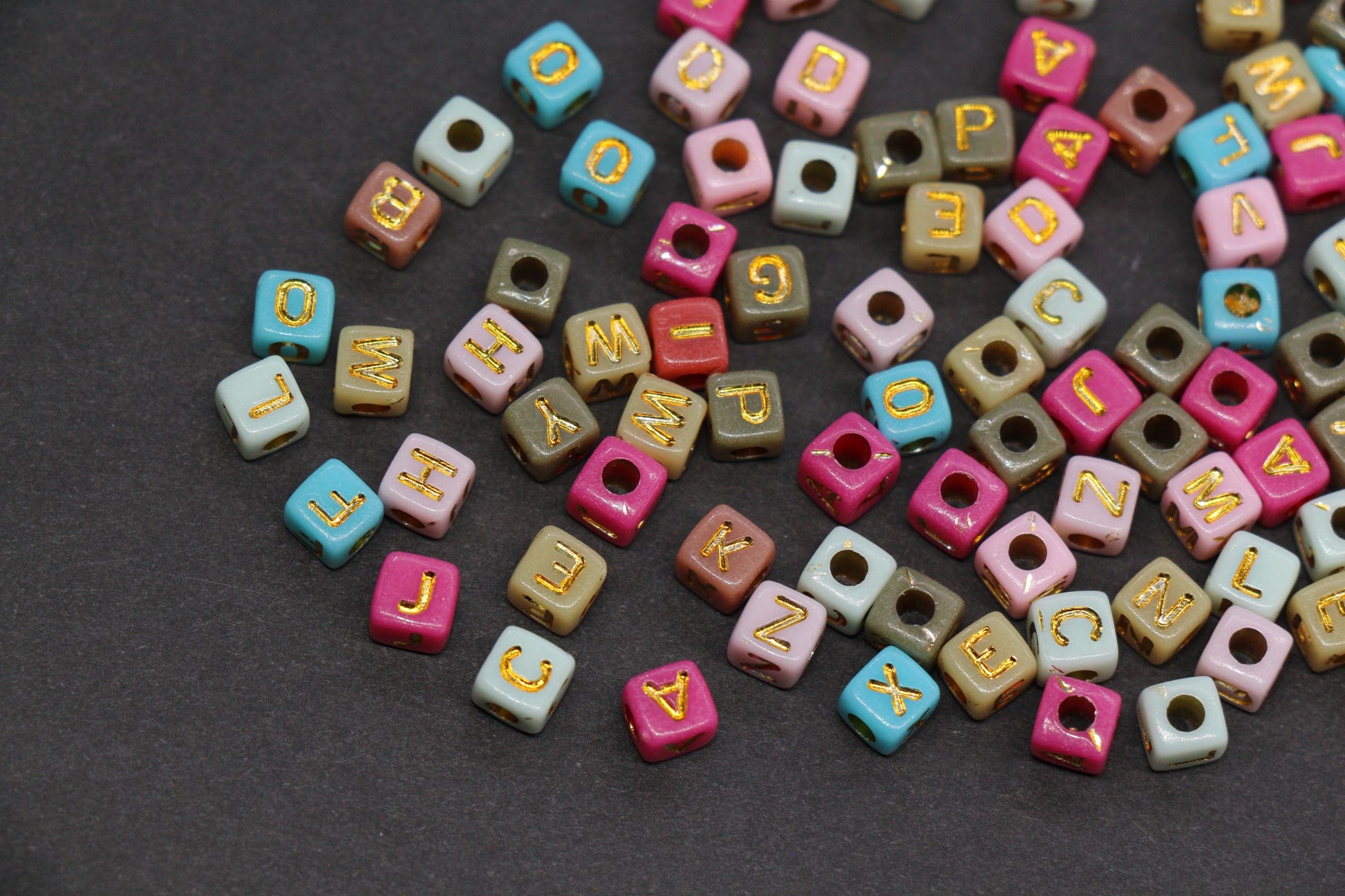 4.8mm Gold Letter Cube Beads for Jewelry #3603