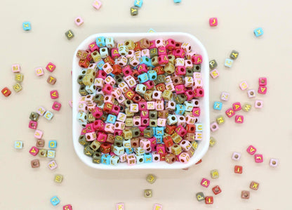4.8mm Gold Letter Cube Beads for Jewelry #3603