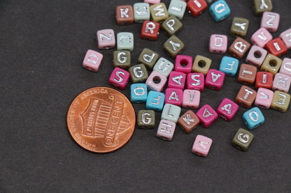 4.8mm Silver Letter Cube Beads for Jewelry #3604