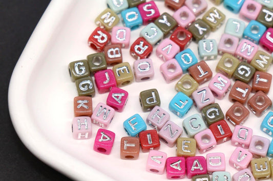 4.8mm Silver Letter Cube Beads for Jewelry #3604