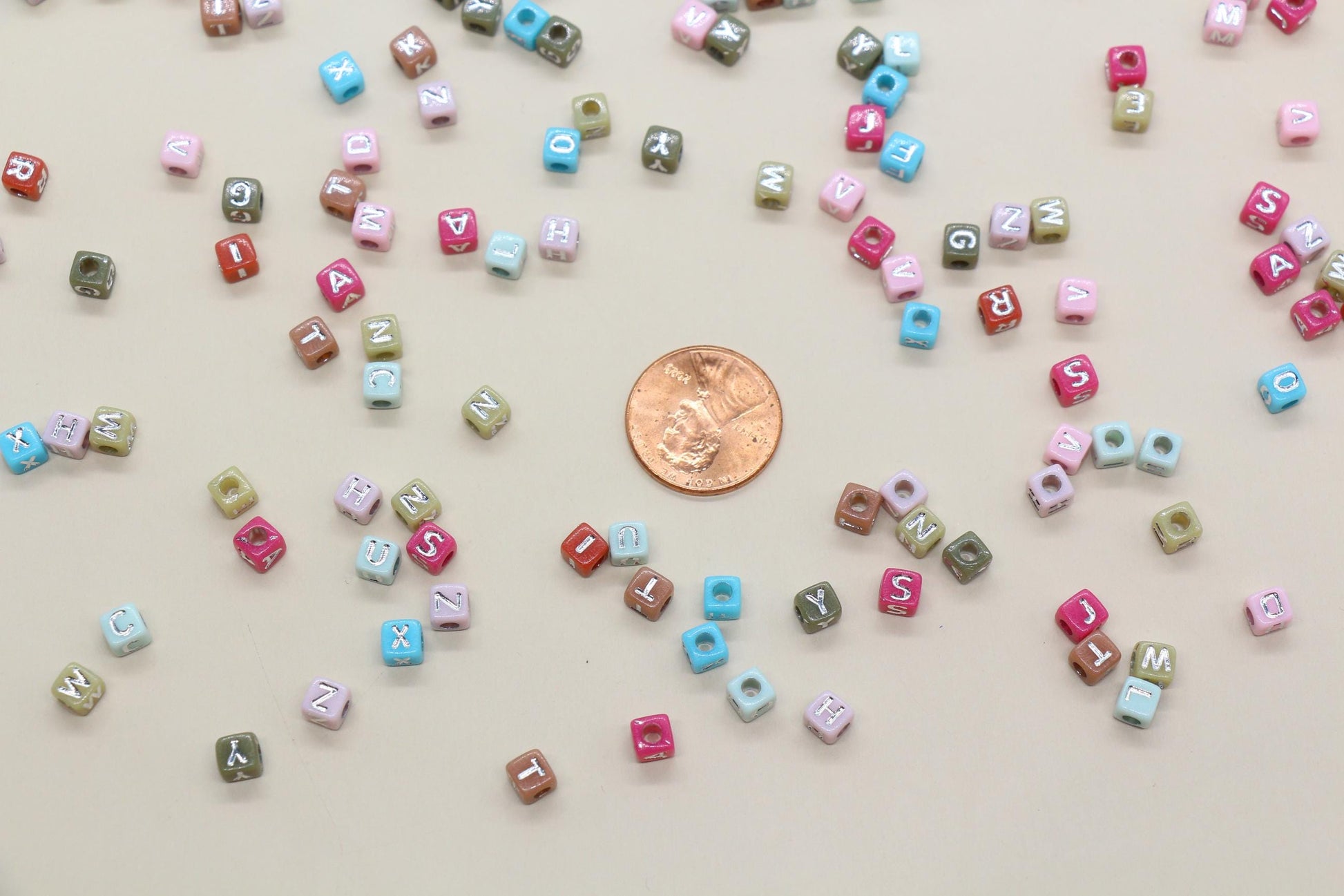 4.8mm Silver Letter Cube Beads for Jewelry #3604