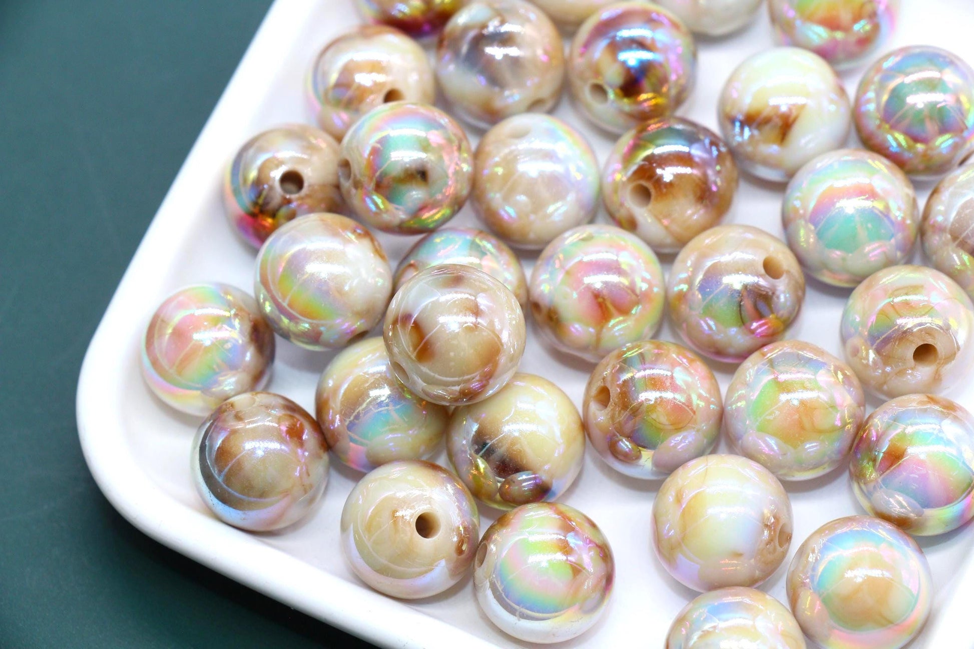 16mm Iridescent Honey Brown Gumball Beads, Marbled Round Acrylic Beads