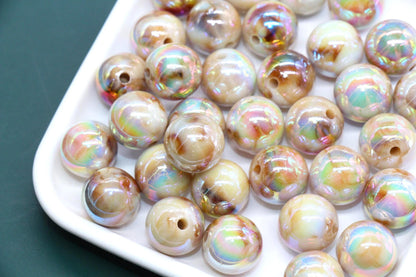 16mm Iridescent Honey Brown Gumball Beads, Marbled Round Acrylic Beads