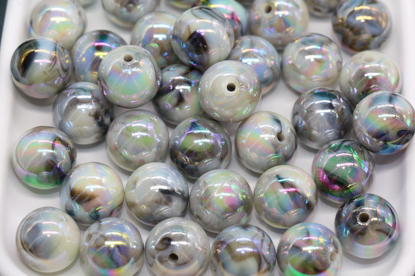 16mm Iridescent Smoky Gumball Beads, Marbled Round Acrylic Beads