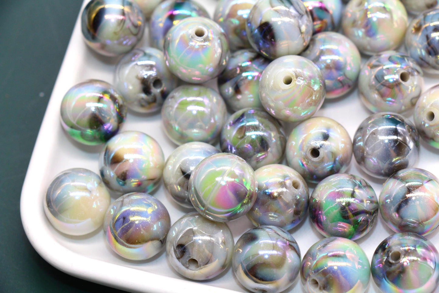 16mm Iridescent Smoky Gumball Beads, Marbled Round Acrylic Beads
