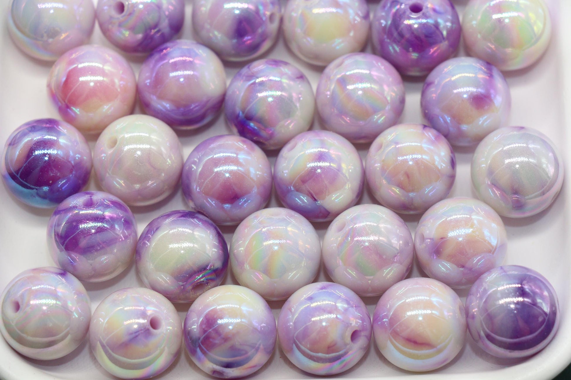 16mm Iridescent Purple Gumball Beads, Marbled Round Acrylic Beads