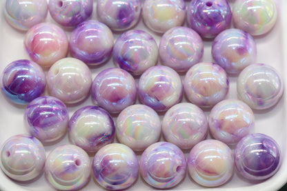 16mm Iridescent Purple Gumball Beads, Marbled Round Acrylic Beads
