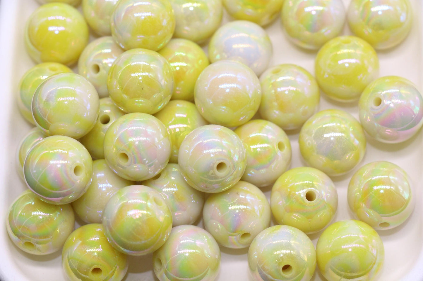 16mm Iridescent Yellow Gumball Beads, Marbled Round Acrylic Beads