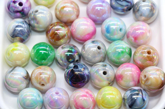 16mm Iridescent Gumball Beads, Marbled Round Acrylic Beads