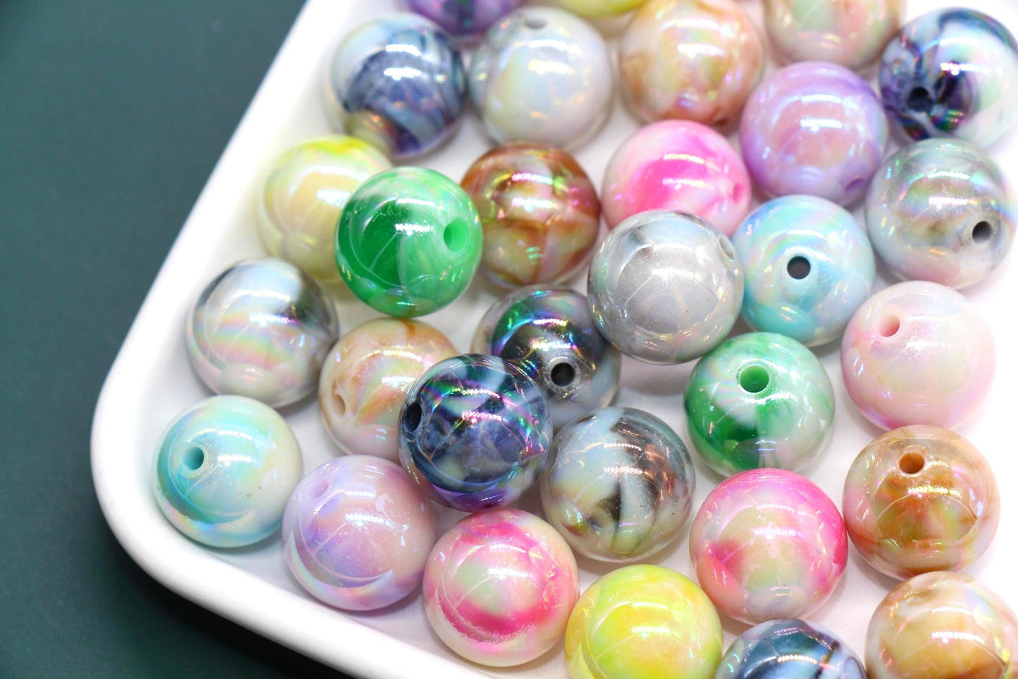16mm Iridescent Gumball Beads, Marbled Round Acrylic Beads
