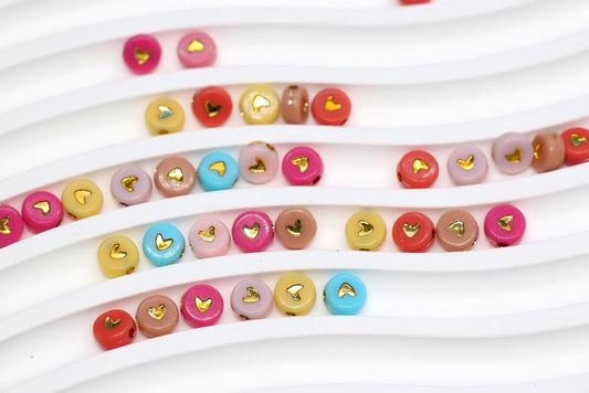 7mm Gold Heart Beads for Bracelets & Crafts #101