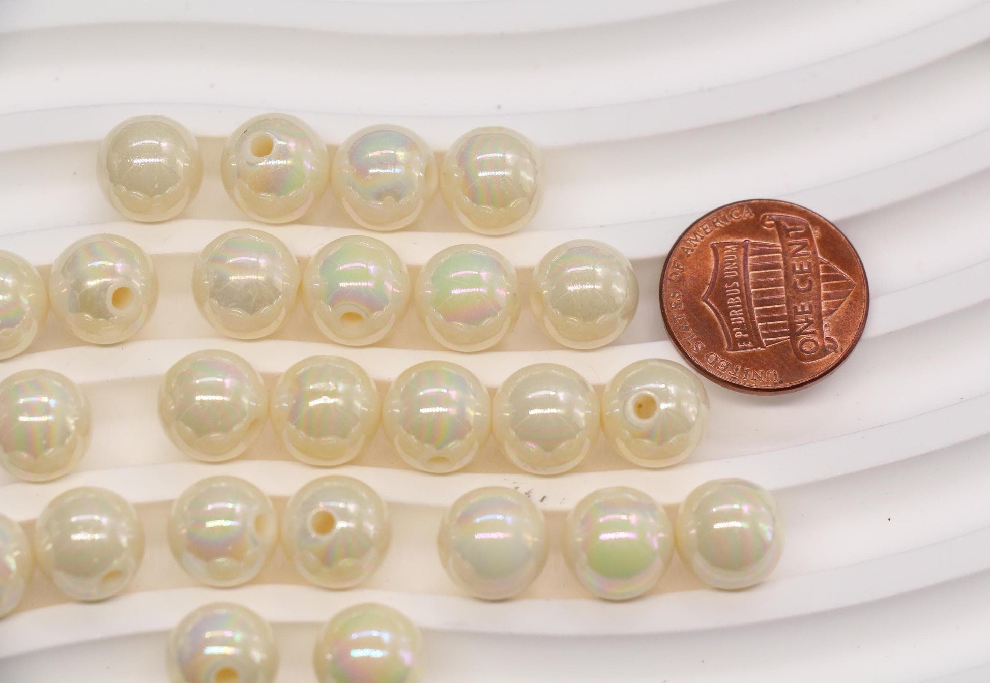 10mm Off White AB Gumball Beads for Bracelets #641