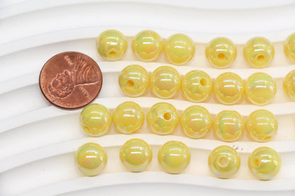 10mm Sunshine Yellow AB Gumball Beads for Bracelets #2522